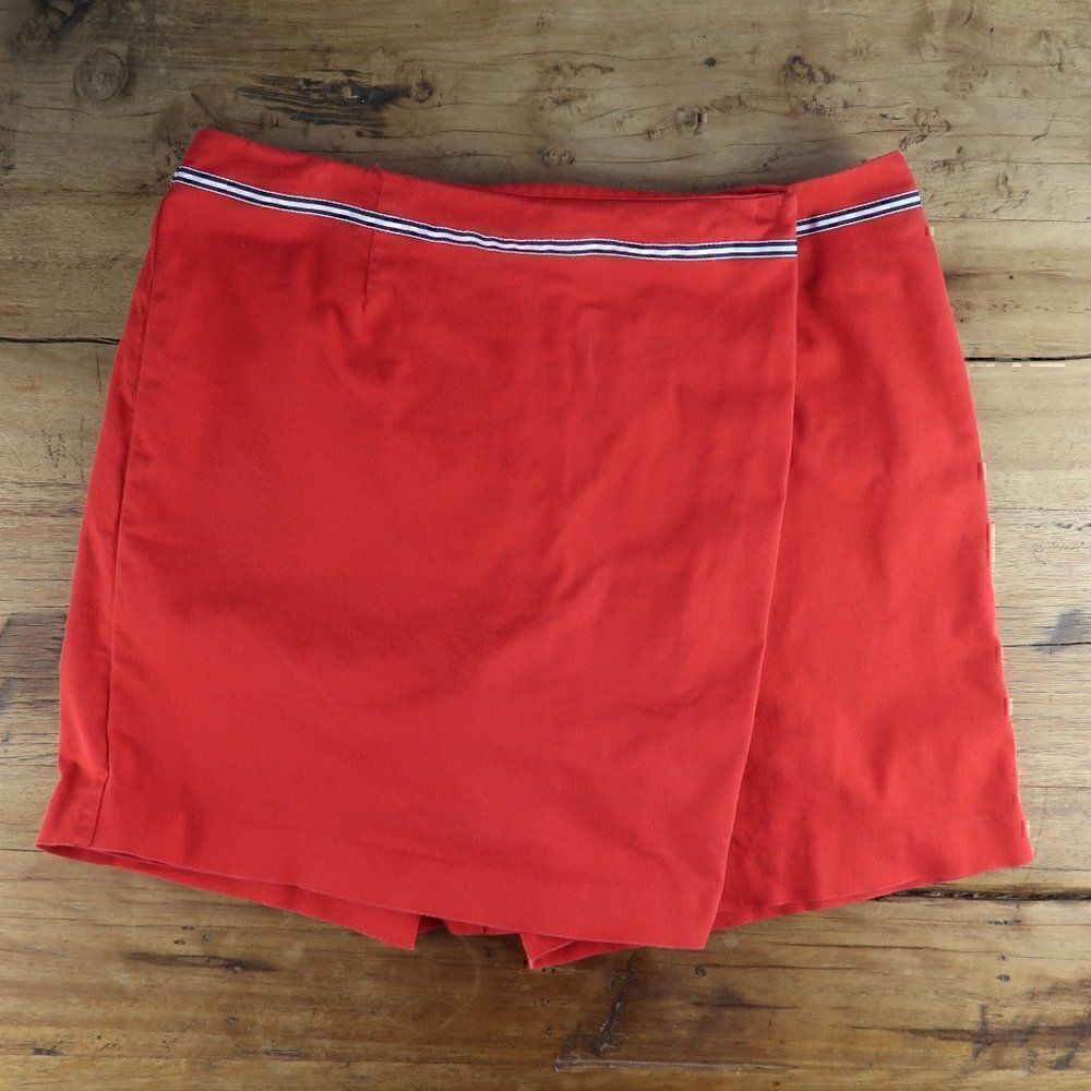 Evan Picone Bright Red Skort with Striped Waistband